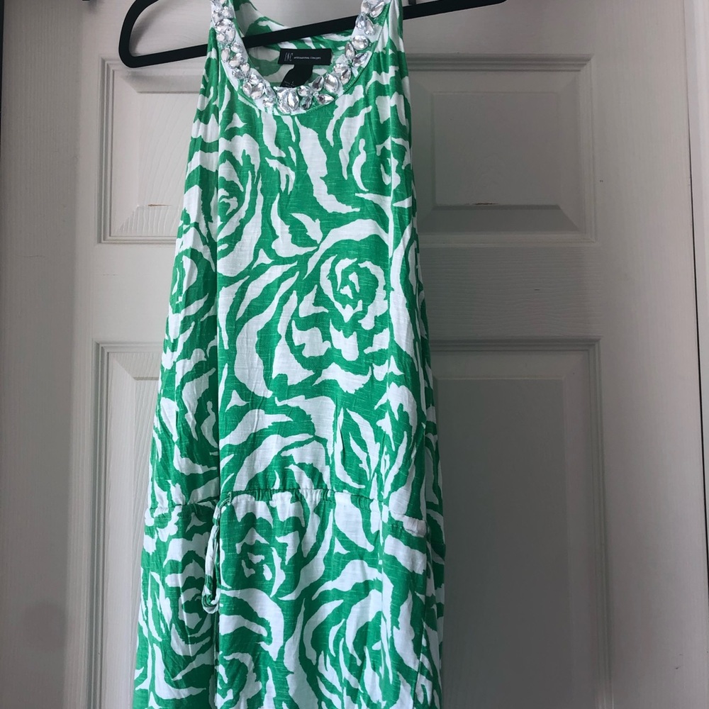 INC International Concepts for Macy’s- Green & white embellished Dress (Large)
